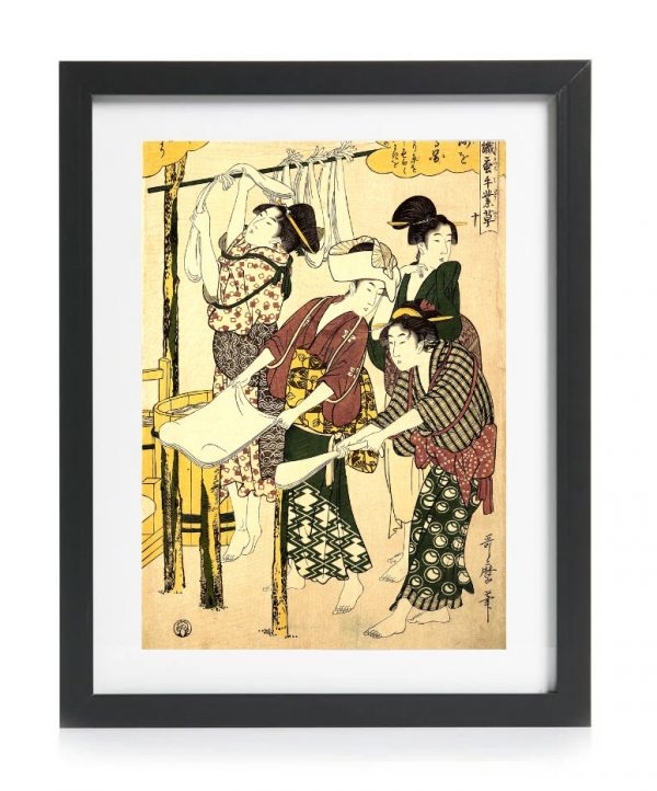 Japanese Art Print by Kitagawa Utamaro The Making of Silk Floss