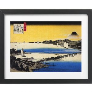 Japanese Print Hiroshige View of a long bridge across a lake