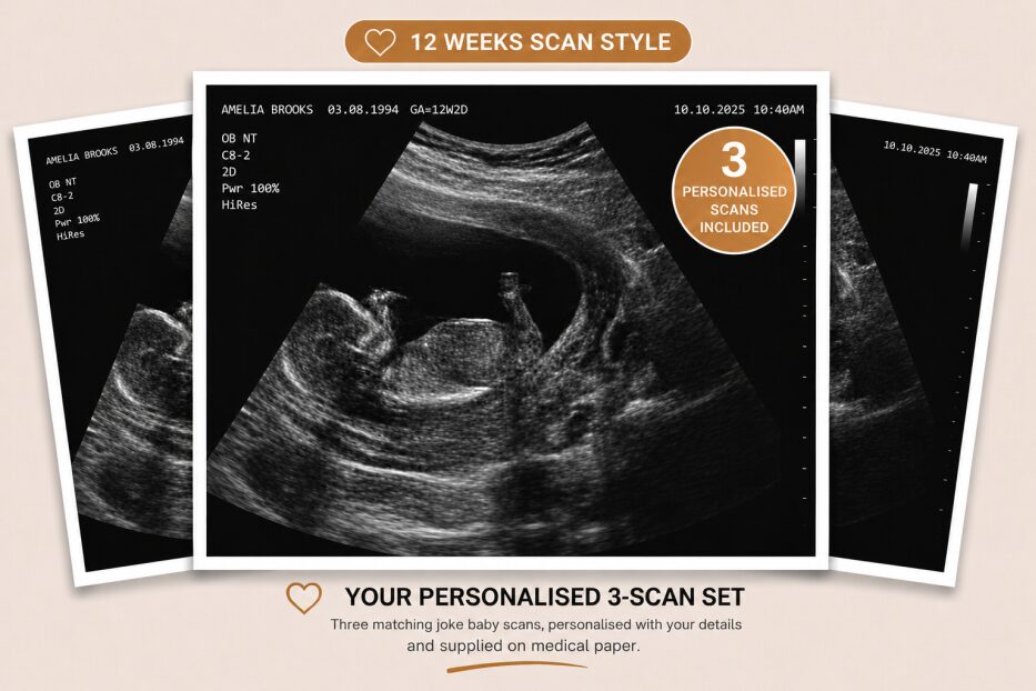 Joke Baby Scan 3 Pack Personalised Ultrasound Pictures on Medical Paper